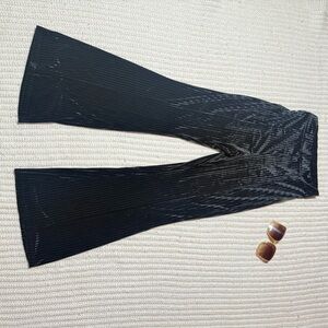 Cozy yet chic veltet striped black bell bottom flare casual womens leggings in m